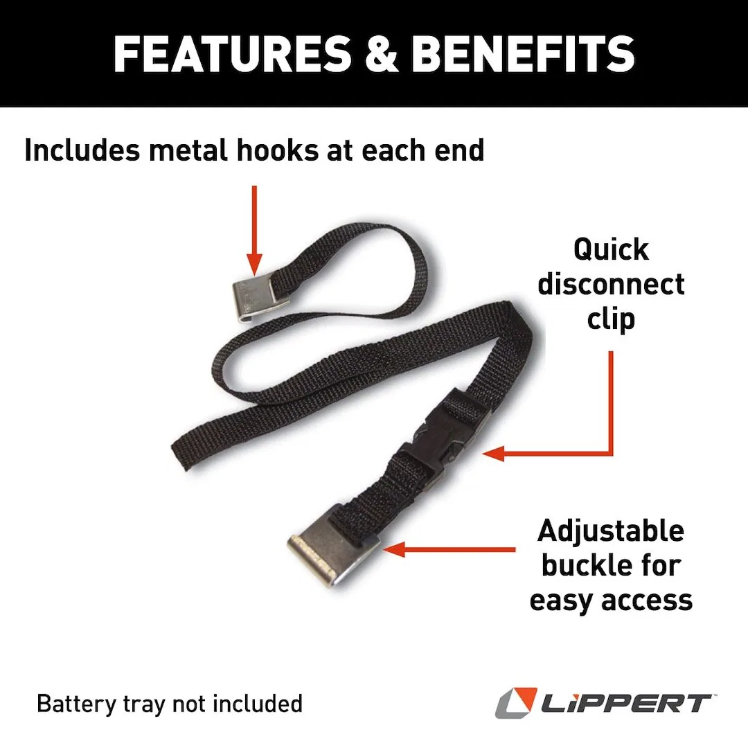 366510 – LIPPERT COMP Battery Box Strap, Replacement Strap For Kwikee Battery Tray Black Metal Hooks - view 3